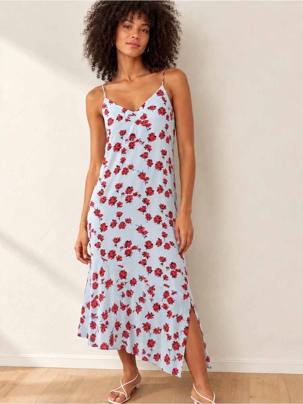 Equipment Femme Jada Tossed Poppies Slip Dress Size Large Midi 100% Silk